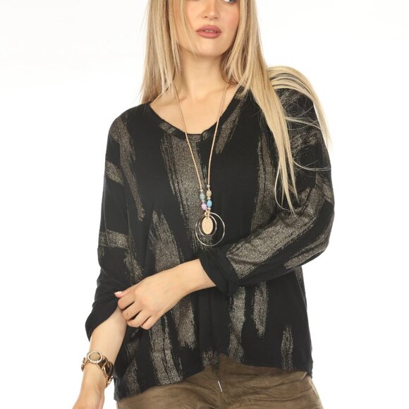 Black shiny v neck Top - Picture 7 of 10